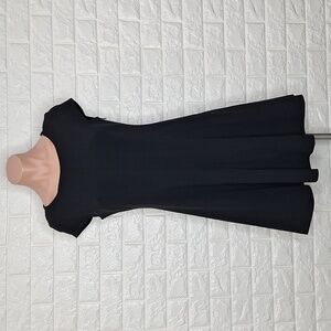 LOFT Black Cap Sleeve Dress with Vertical Line Detailing